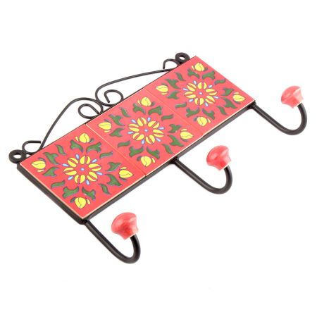 Red And Yellow Sunflower Ceramic Tiles Hooks